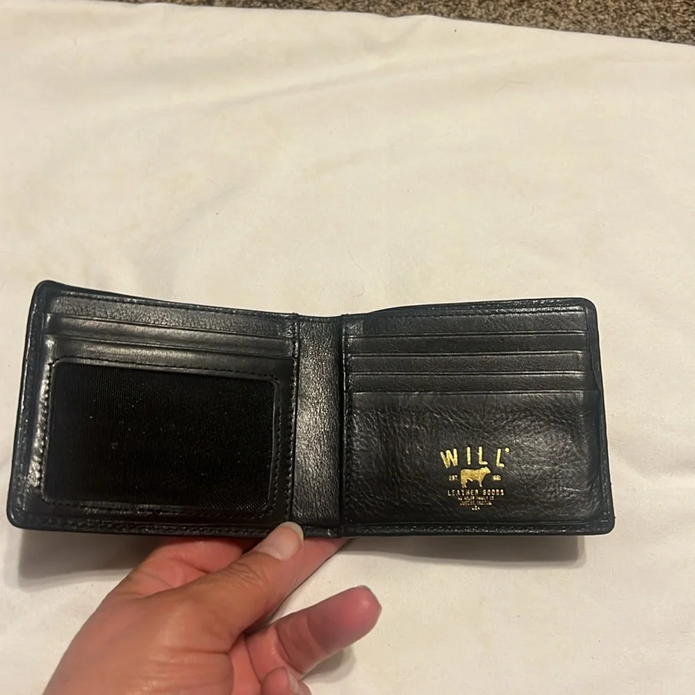 Will mens black leather bi-fold wallet